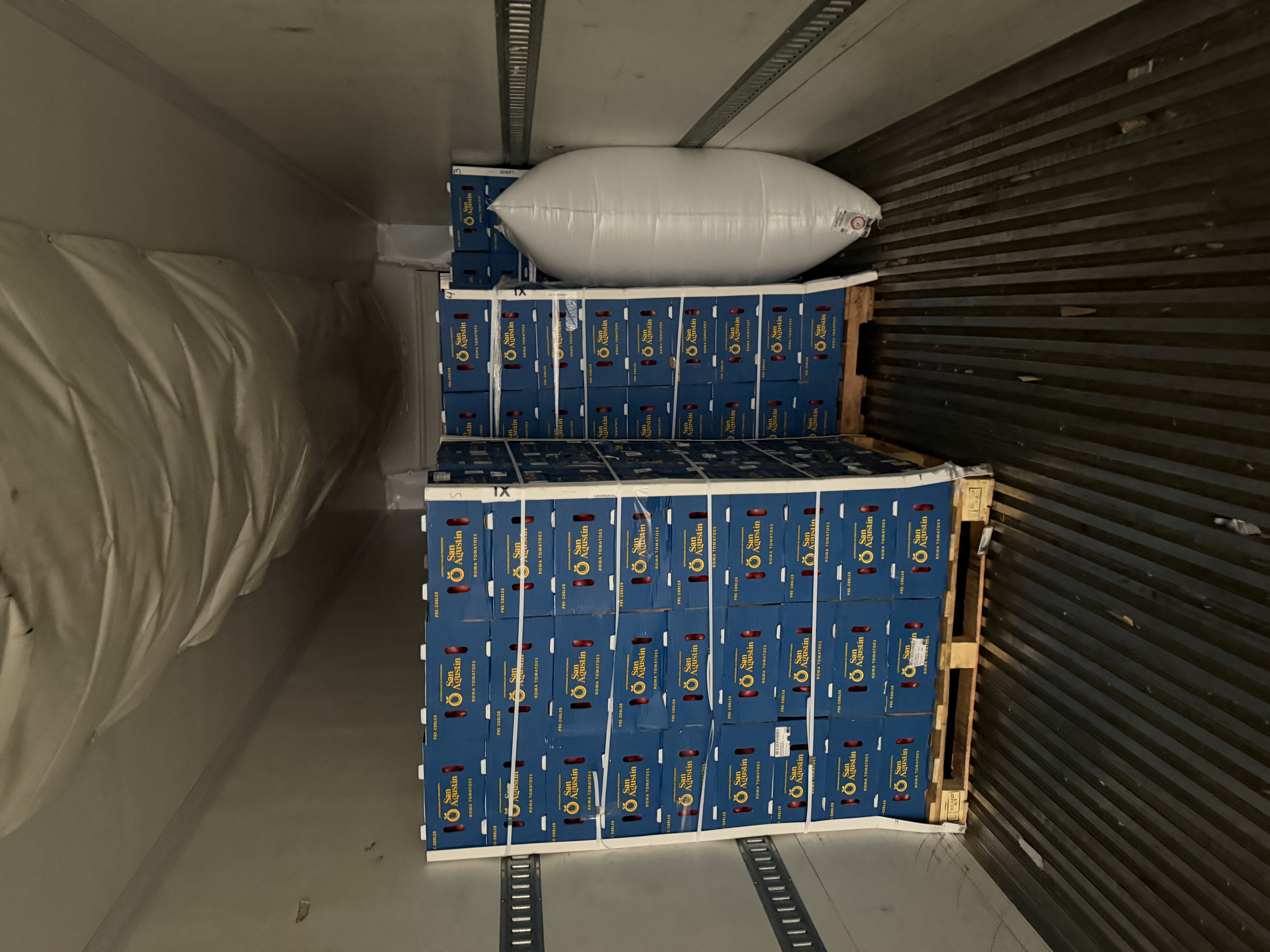 Produce cartons with dunnage bag